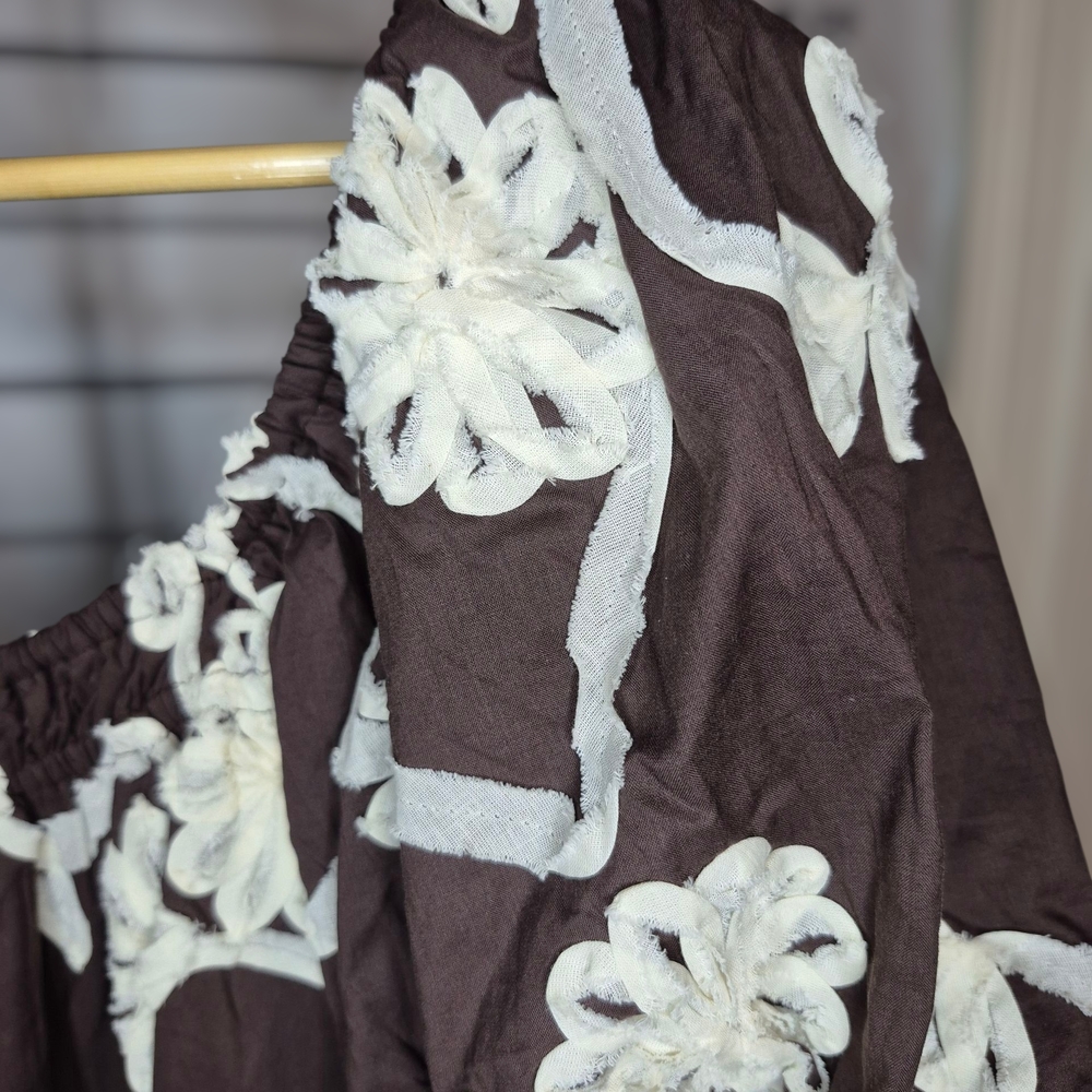 Women’s Brown Maxi Dress with White Floral Embroidery - Picture 2 of 6